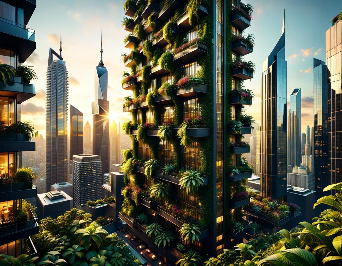 Vertical Garden High-Rise at Golden Hour