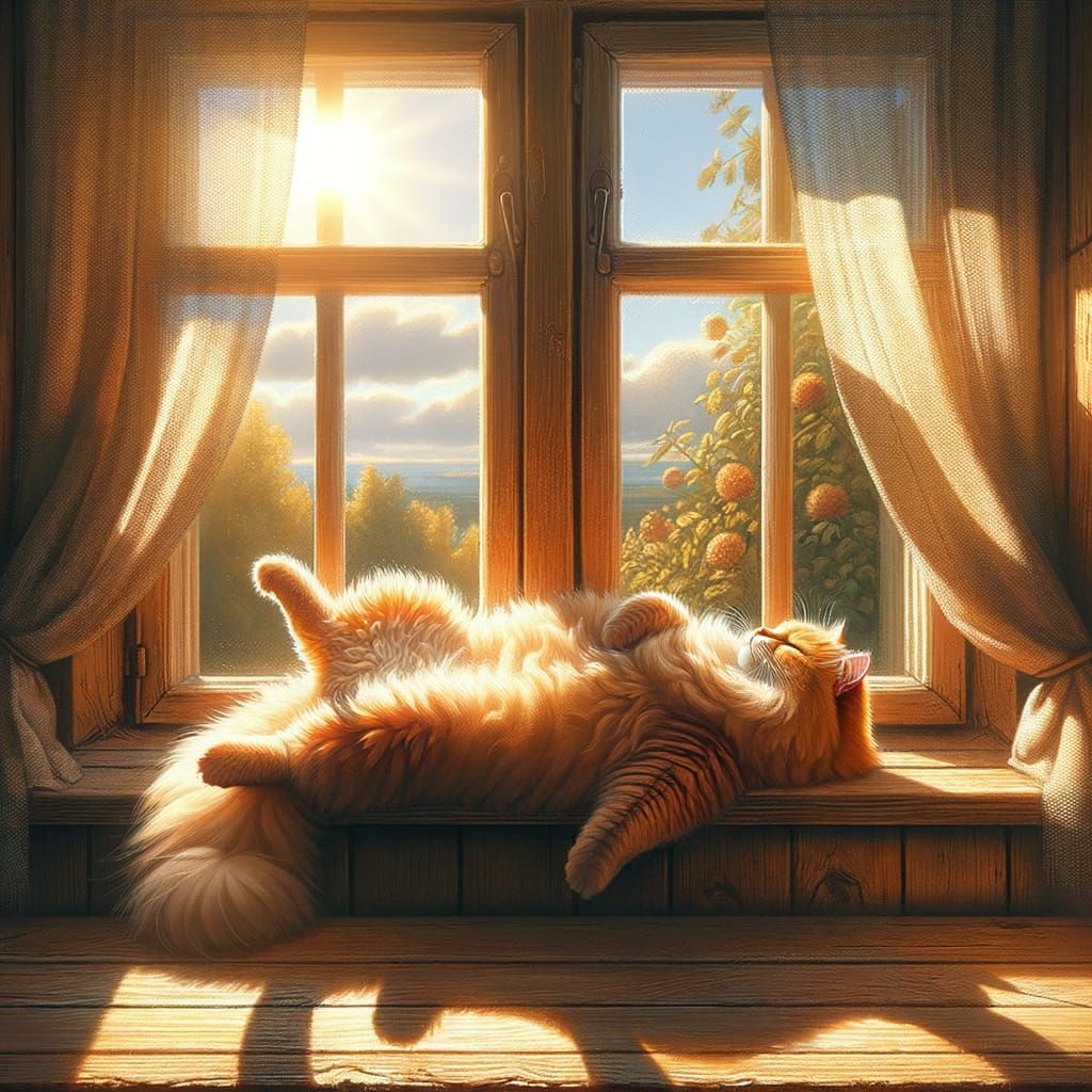 Golden Afternoon Tranquility with a Contented Ginger Cat