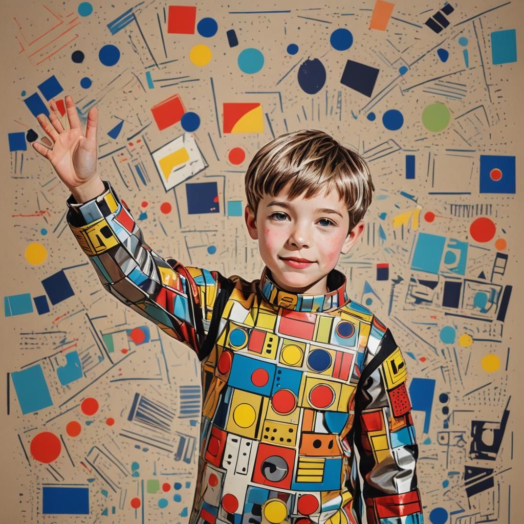 Boy in Cardboard Robot Costume: Pop Art Screen Print