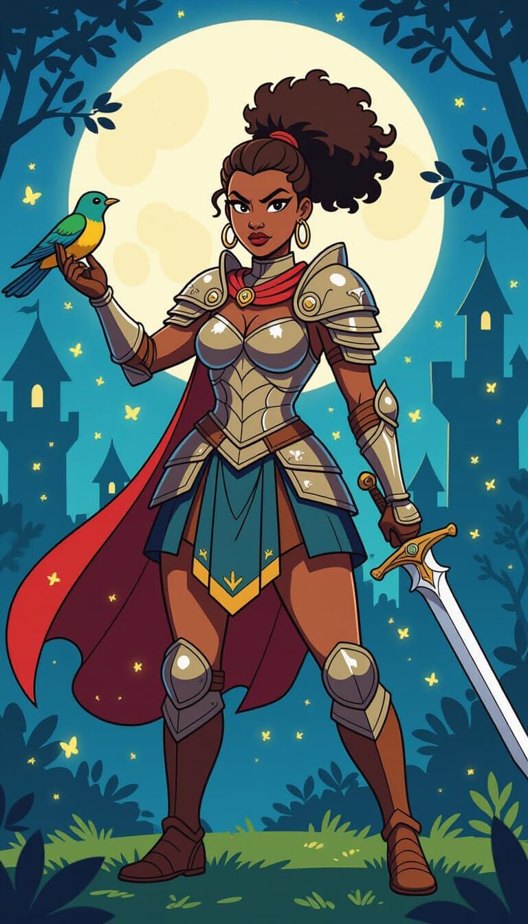 Black Woman Warrior with Bird, She-Ra Style