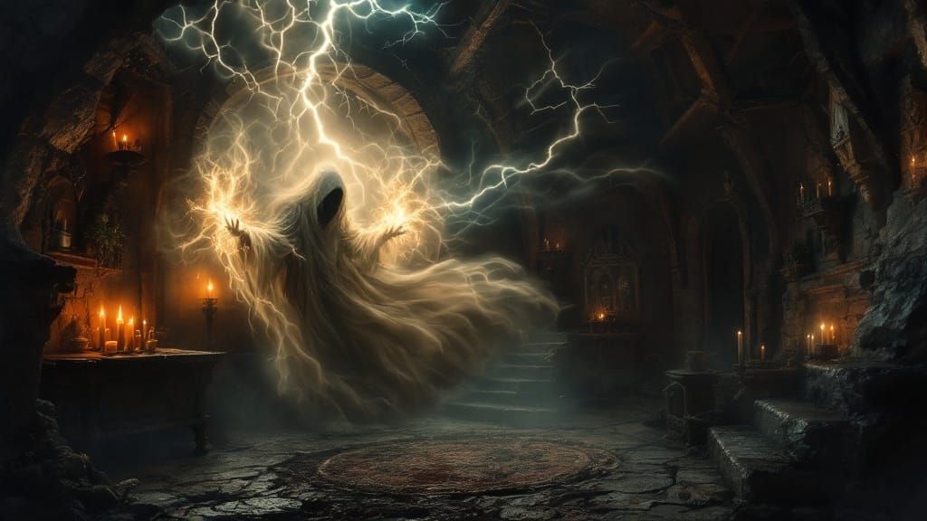 Ethereal Spirit in a Medieval Candlelit Chamber