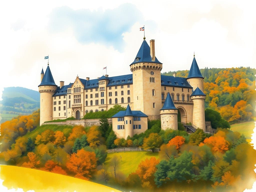 Medieval Castle in Autumnal French Countryside