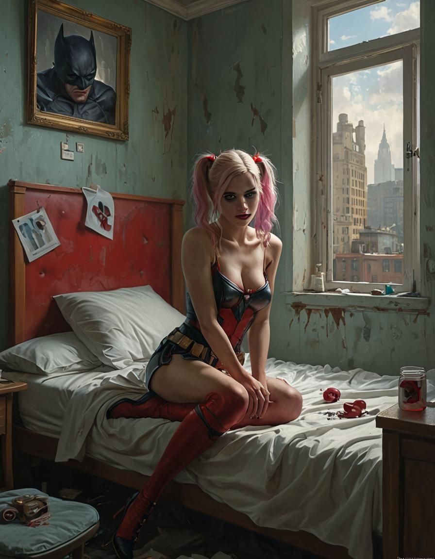 Harley Quinn in Hospital Room, Oil Painting Style