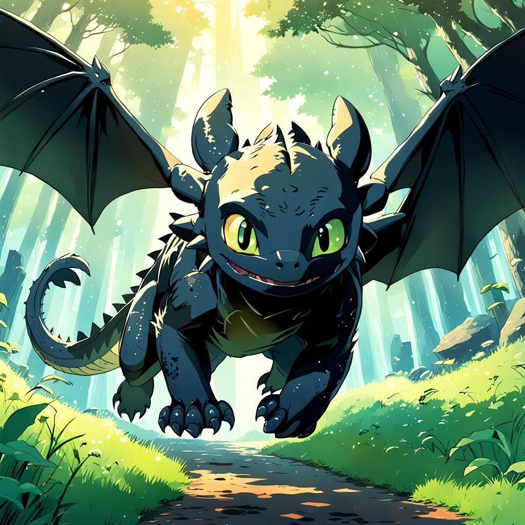 Toothless in Ghibli Style, Anime Key Visual