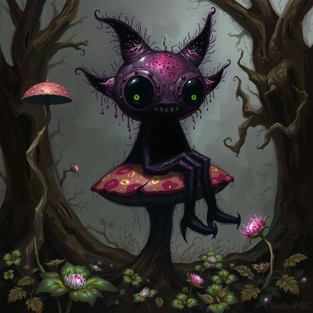 Dark, Twisted Creature in a Biomechanical Forest