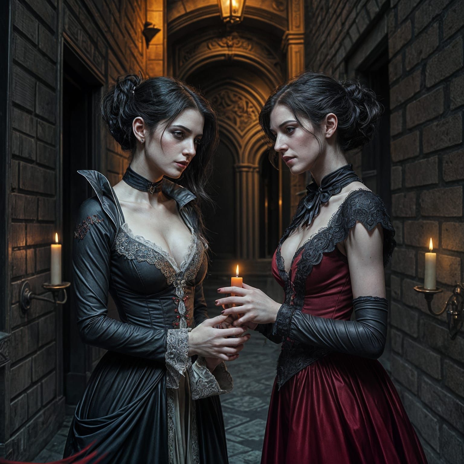 Female Vampires Lure Unaware Male in Sinister Atmosphere