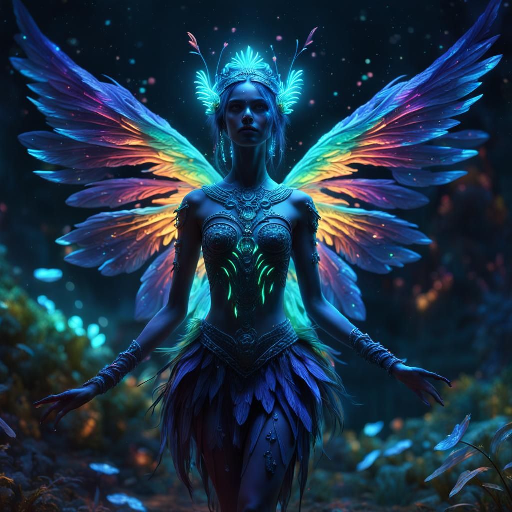 Psychedelic Rave Fairy with Bioluminescent Glow