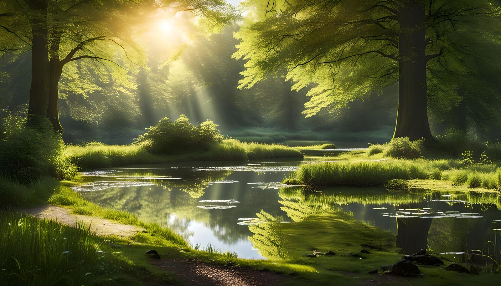Sunlit Pond in Woodland Clearing