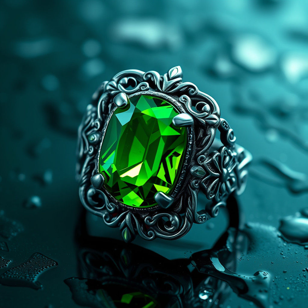 Peridot Green Ring with Victorian Floral Band