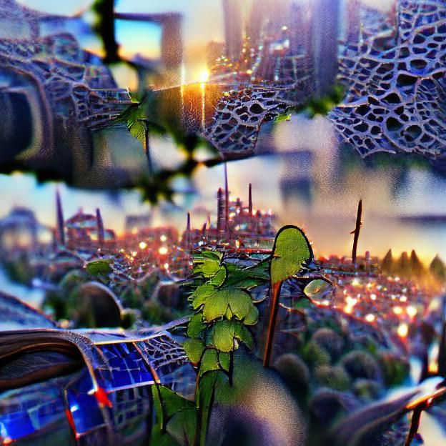 Overgrown City at Sunrise: A Digital Masterpiece