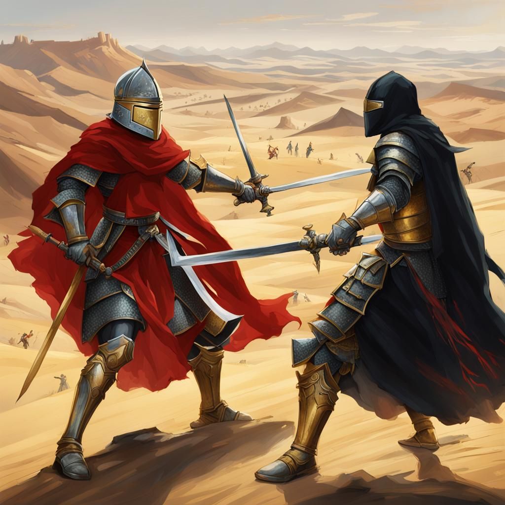 Knights Clash in Desert Duel