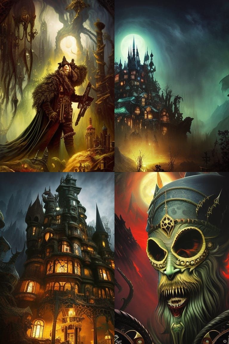 Sinister Villain with Twisted Beard in Gothic Painting