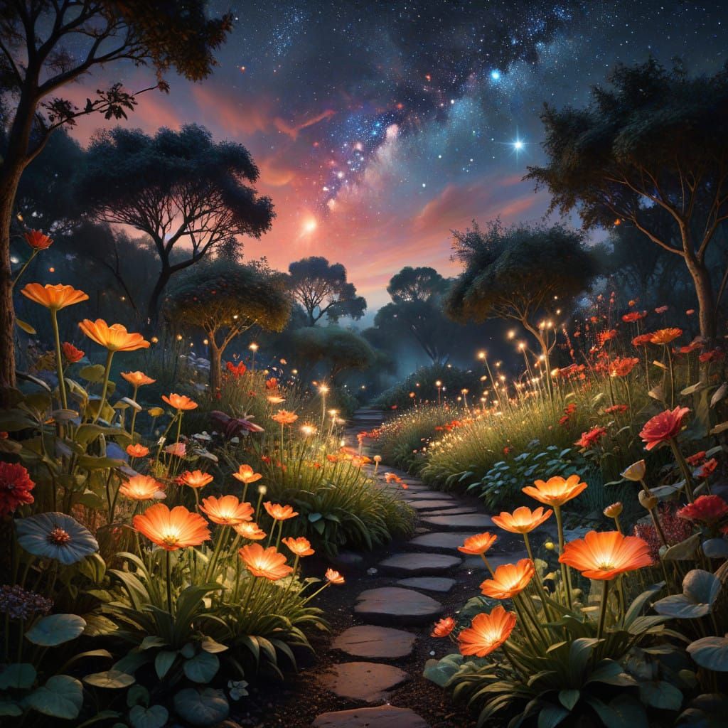 Ethereal Garden Scene in Vibrant Hues