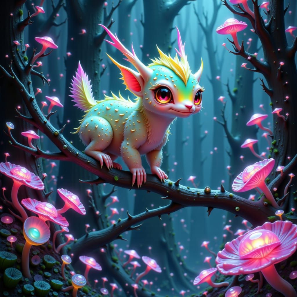 Bioluminescent Creature in Lush Alien Forest