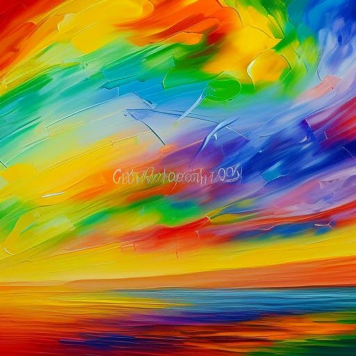 Rainbow Sky in Neo-Impressionistic Impasto Style