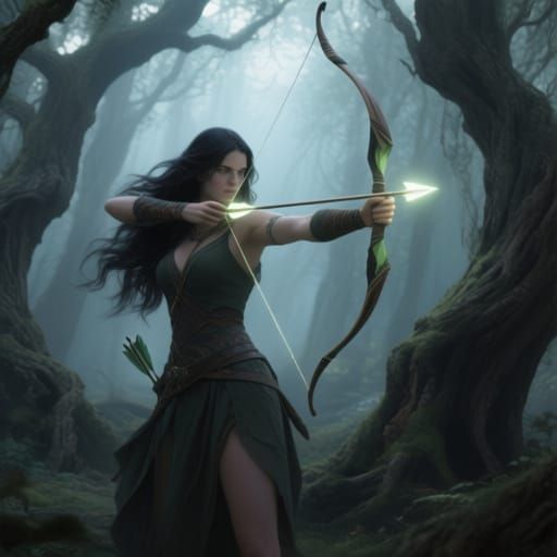 Ethereal Huntress in Mystical Forest, 8k Resolution