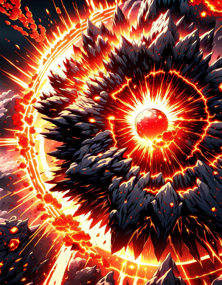 Intense Energy Erupts From Planet Core in Anime Style