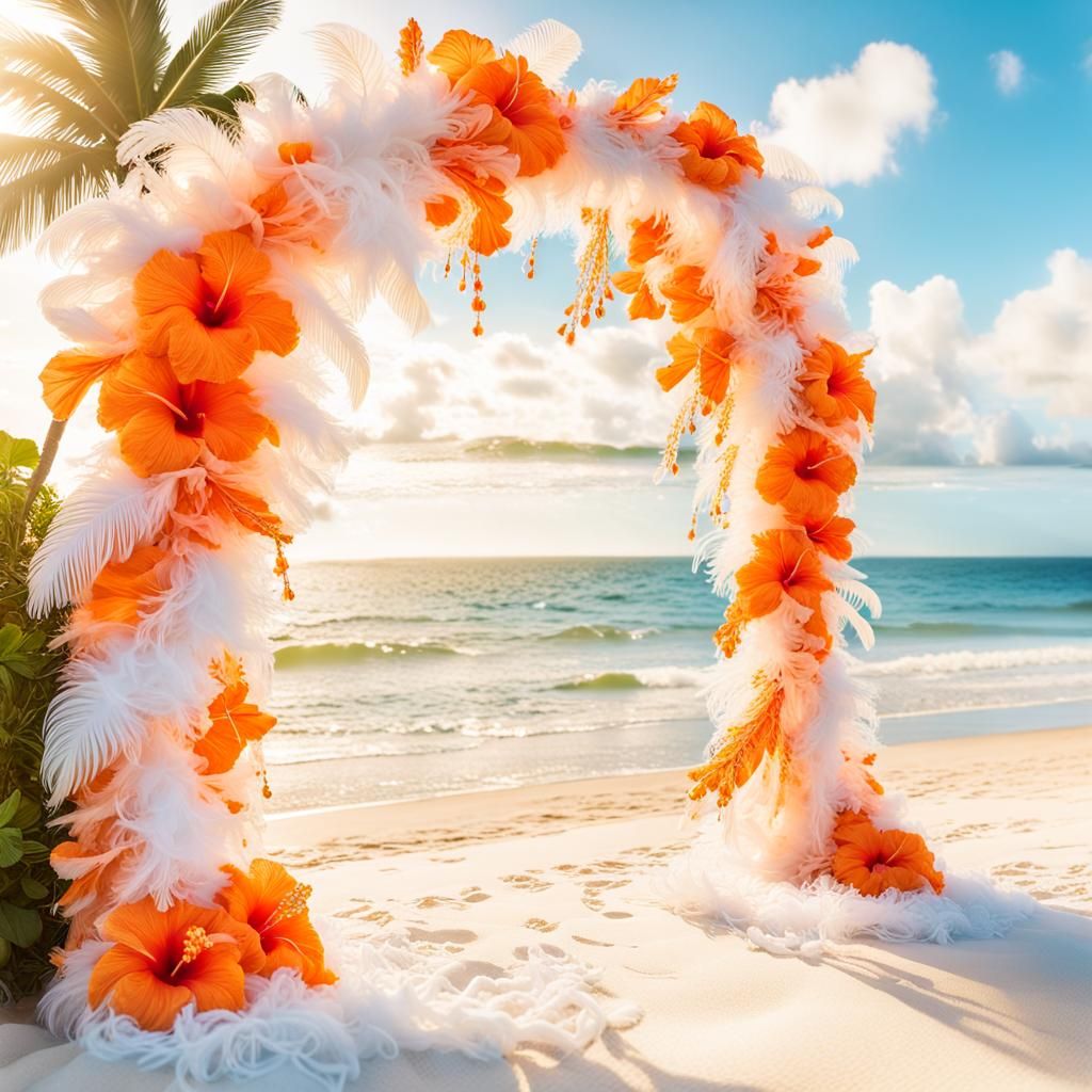 Romantic Beach Wedding Arch with Hibiscus Flowers