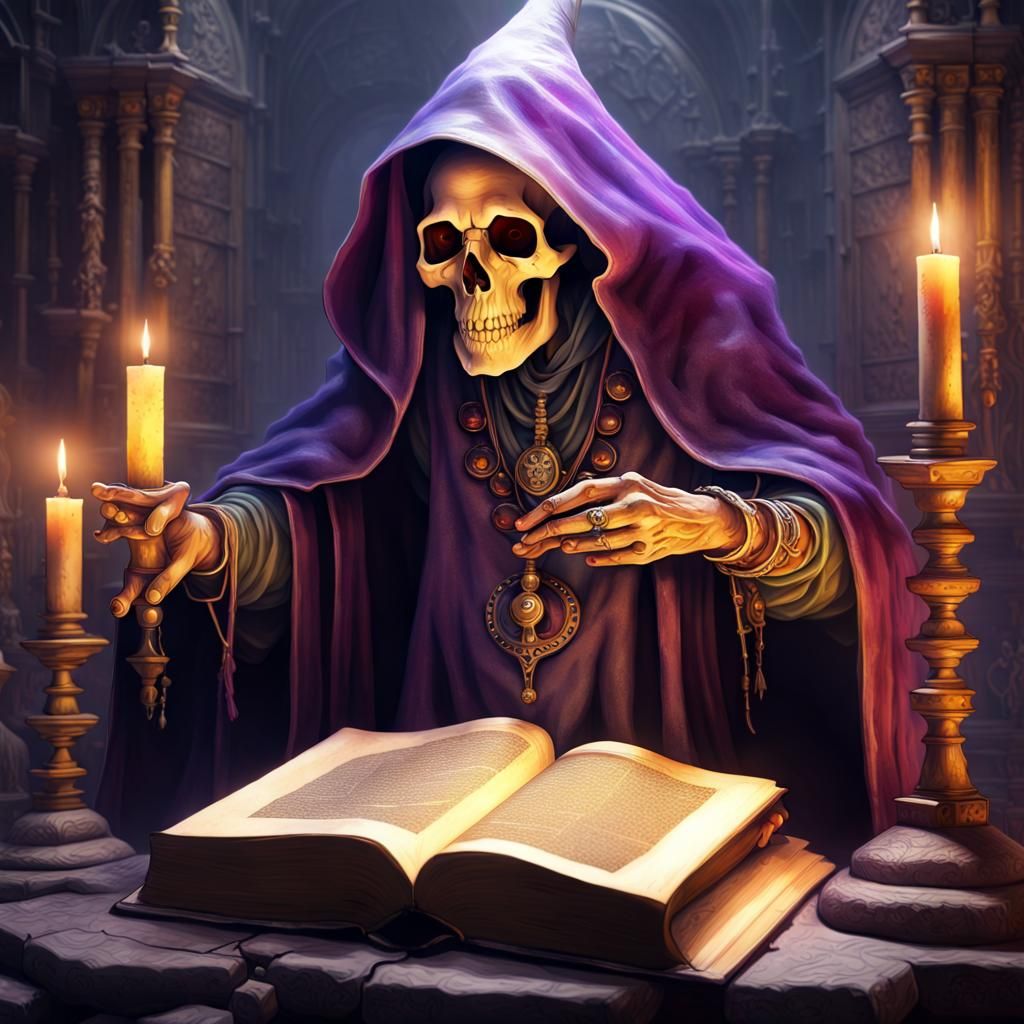 Skull Wizard Emerges: Dark Fantasy Art Nouveau