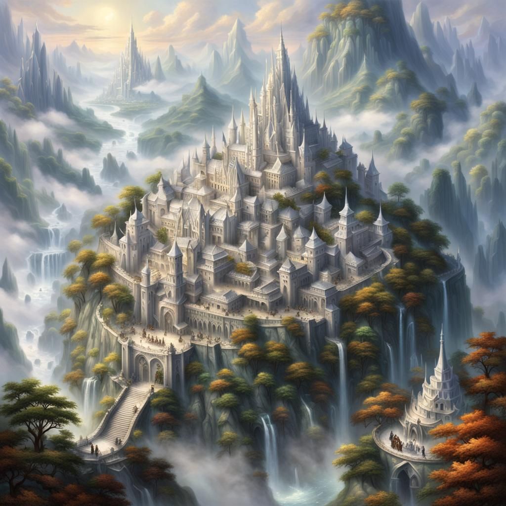 Majestic White Stone City Around Divine Tree