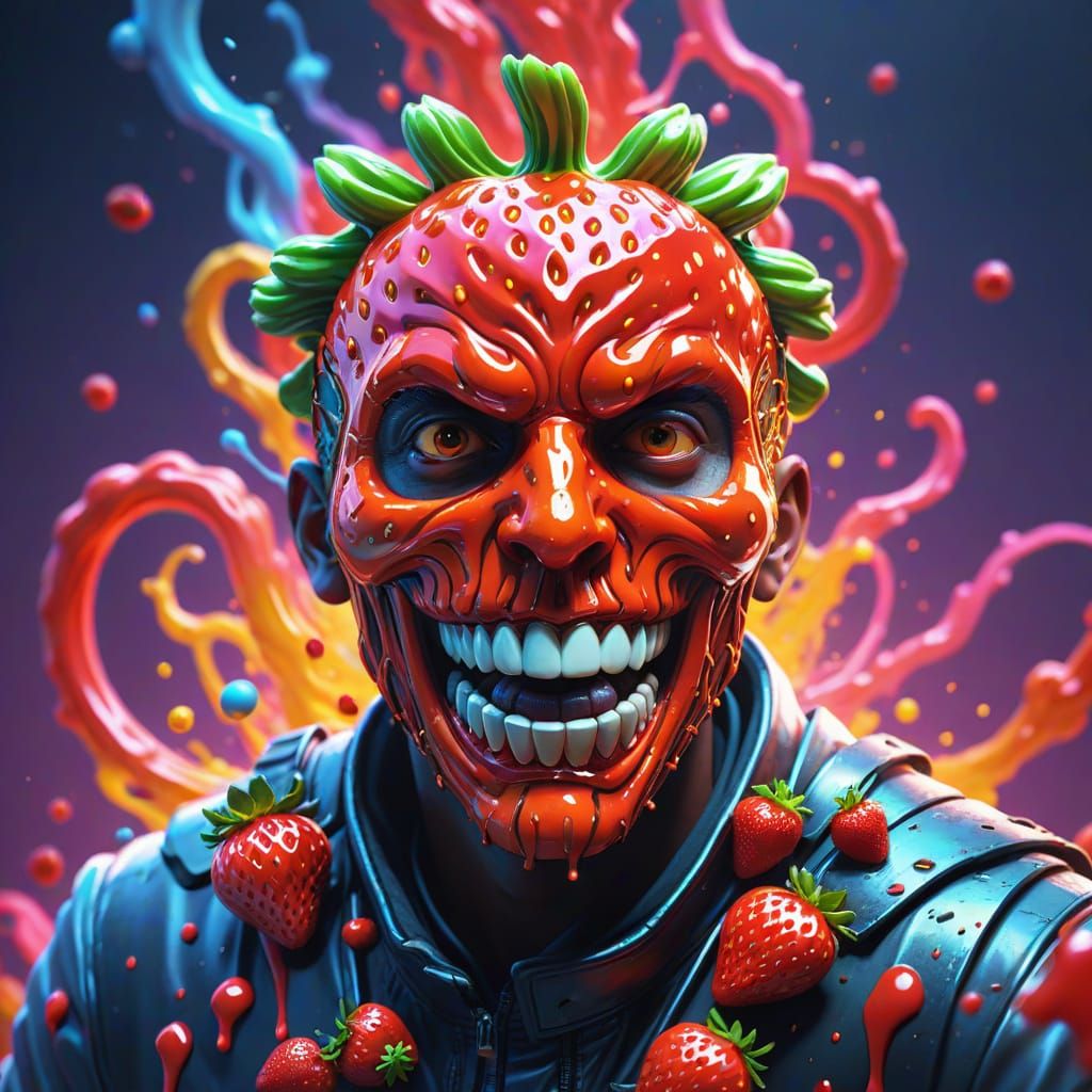 Twisted Strawberry Candyman in Vibrant Fantasy Art