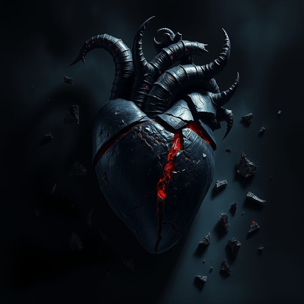 Shattered Demonic Heart in Dark Gothic Style