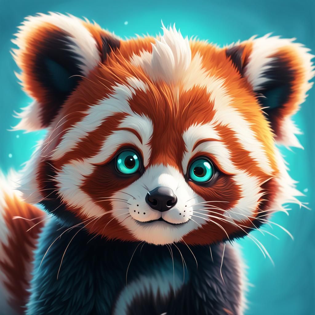Cute Red Panda with Teal Eyes in Splash Art
