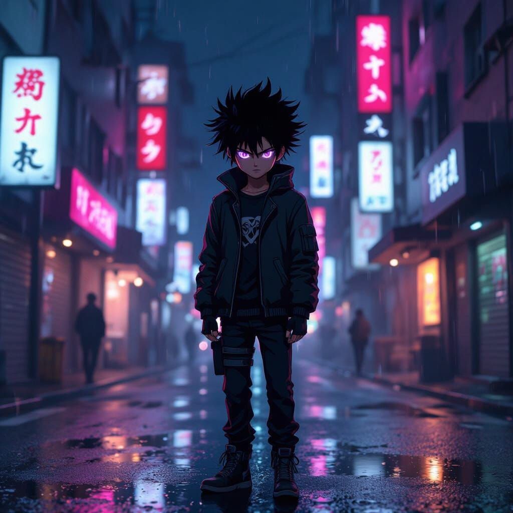 Tokyo Revengers Character in Gritty Neon Tokyo Street