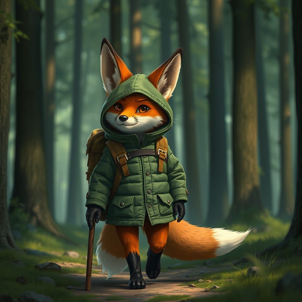Fox in Forest, Digital Painting Style