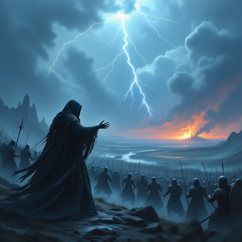 Undead Necromancer Leads Army on Epic Battlefield