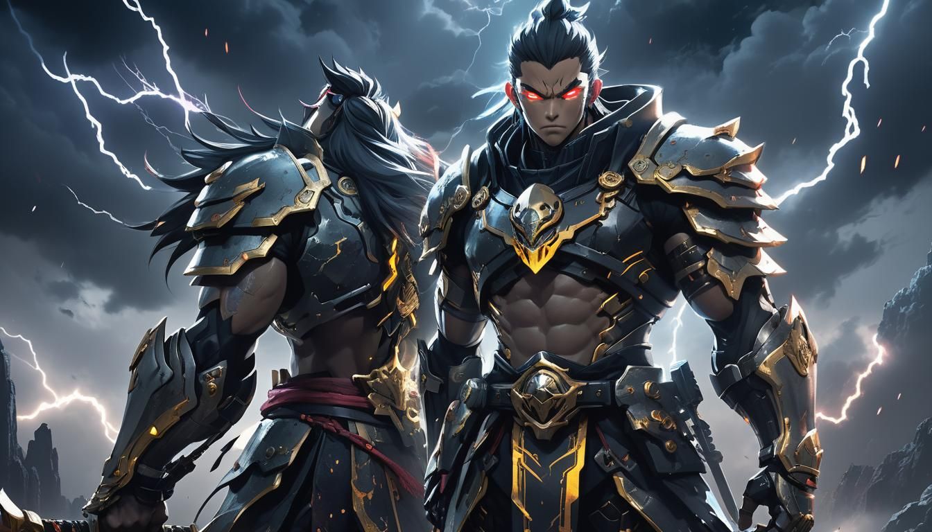 Anime Warrior in Cyberpunk Lunar Cloudscape