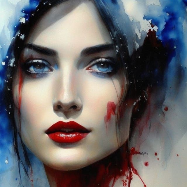 Stunning Sardinian Girl Portrait with Ink Splashes