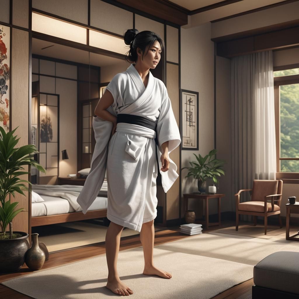 Japanese Woman Working Out: Detailed Digital Painting