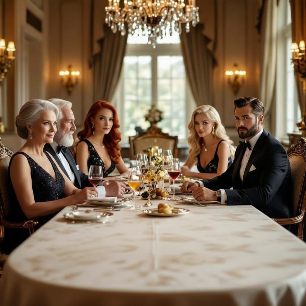 Elegant Dinner Party Scene in Opulent Dining Room