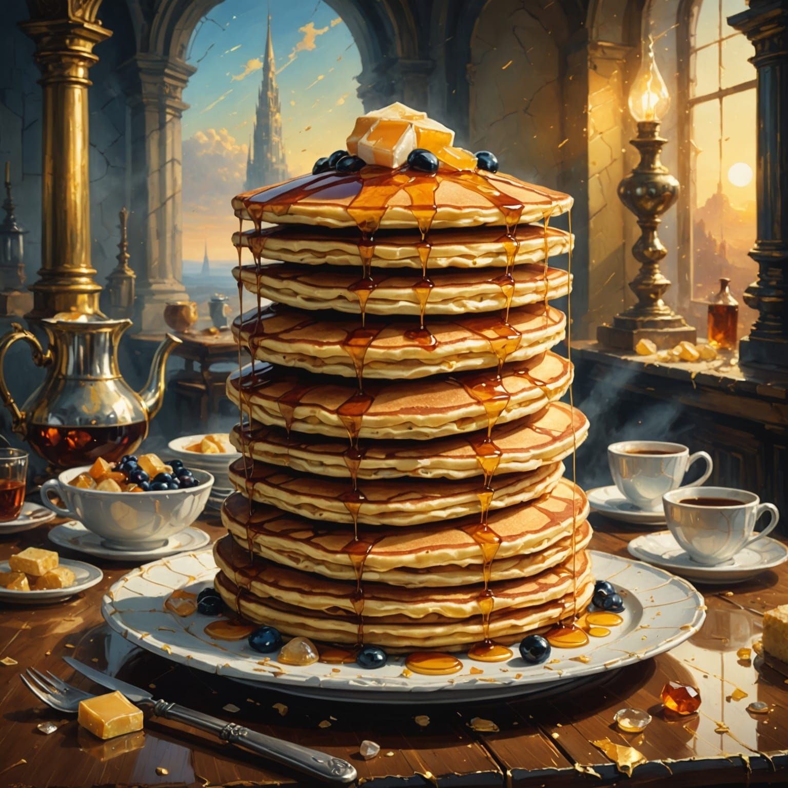 Gemstone Pancake Stack in Luminist Oil Painting Style