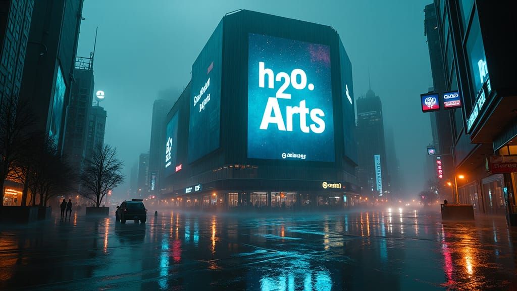 Cyberpunk Cityscape with Digital Screen in Cinematic Style