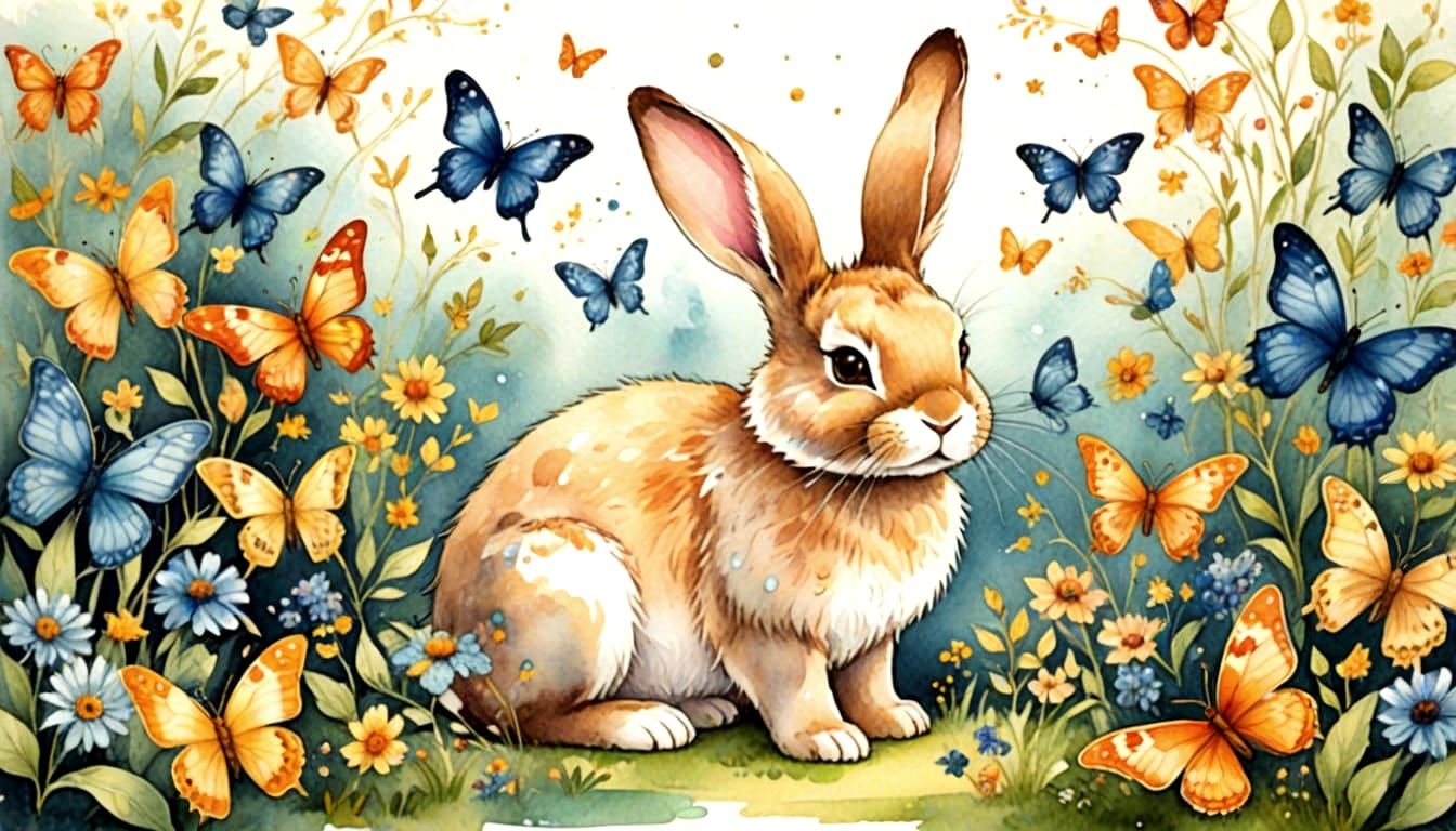 Whimsical Butterfly and Bunny Poster in Kidcore Style