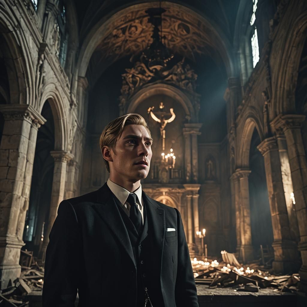 Gothic Vampire in Abandoned Church: Cinematic Portrait