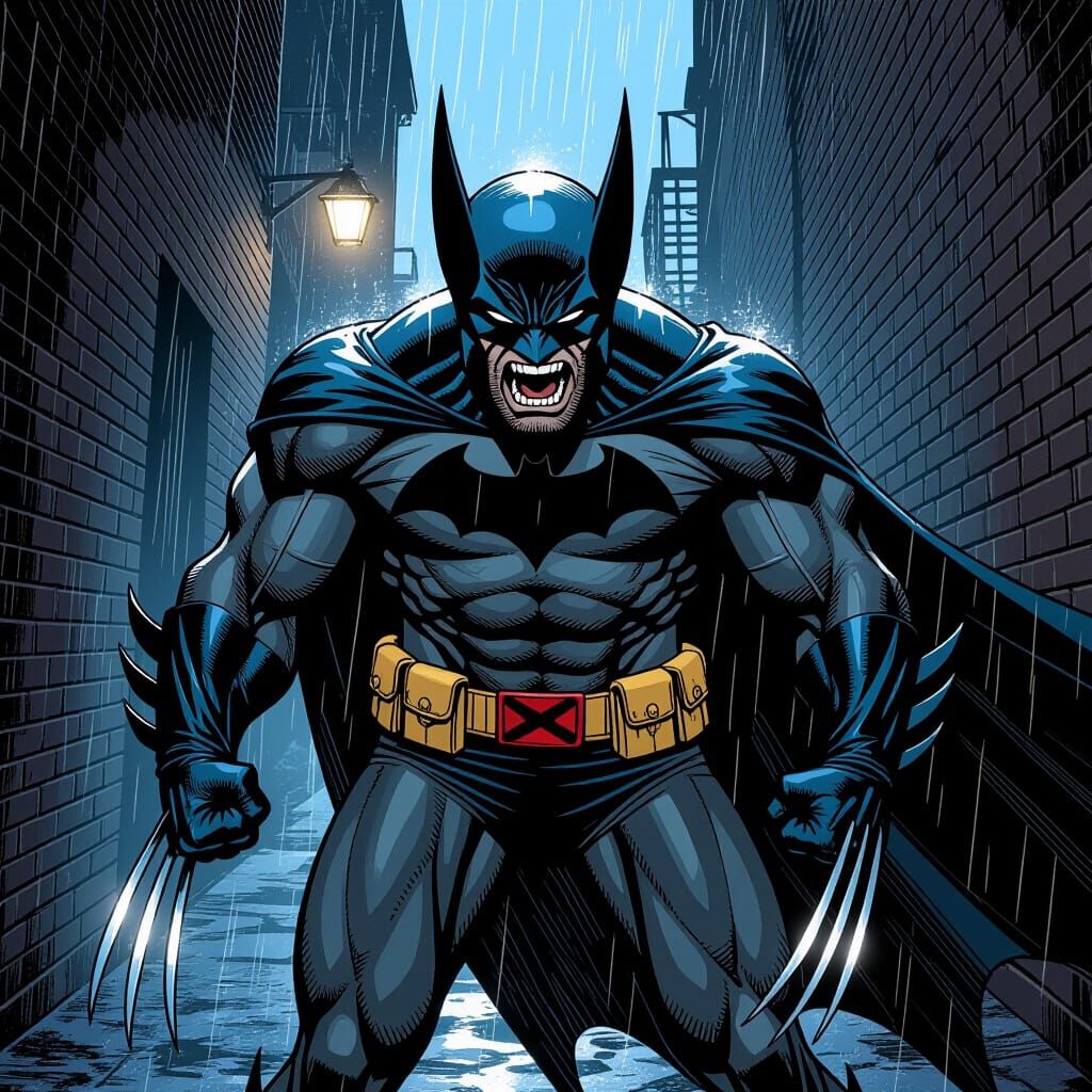 Wolverine Batman Hybrid in Dark Comic Art