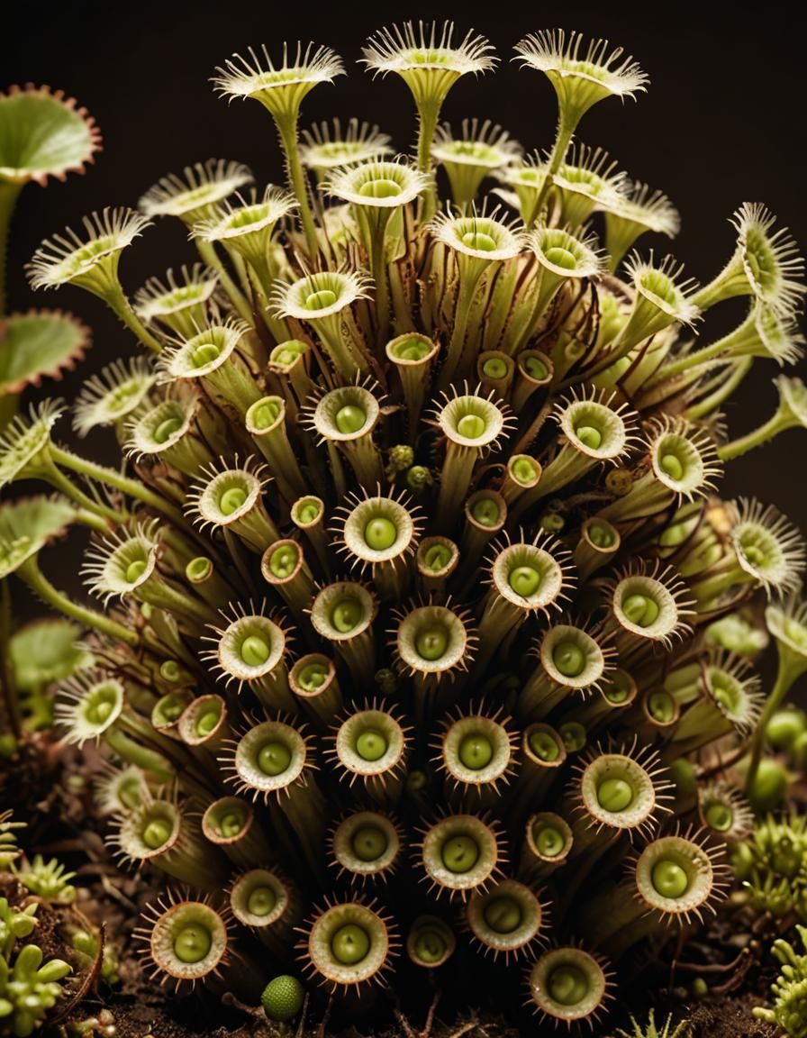 Detailed Botanical Diagram of Venus Flytrap Cluster