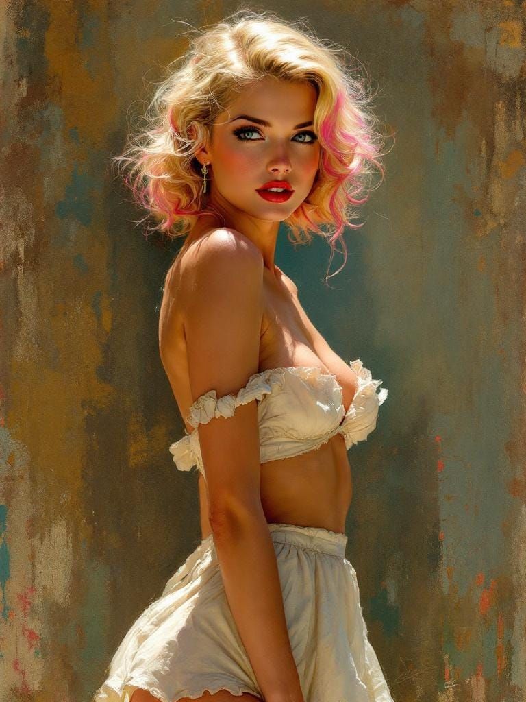 Pin-Up Woman in Impressionist Style