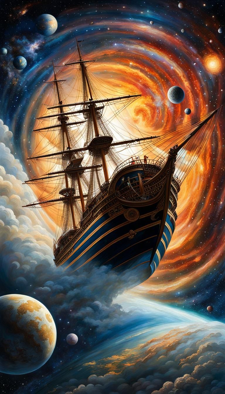 Renaissance Ship Soaring Through the Cosmos