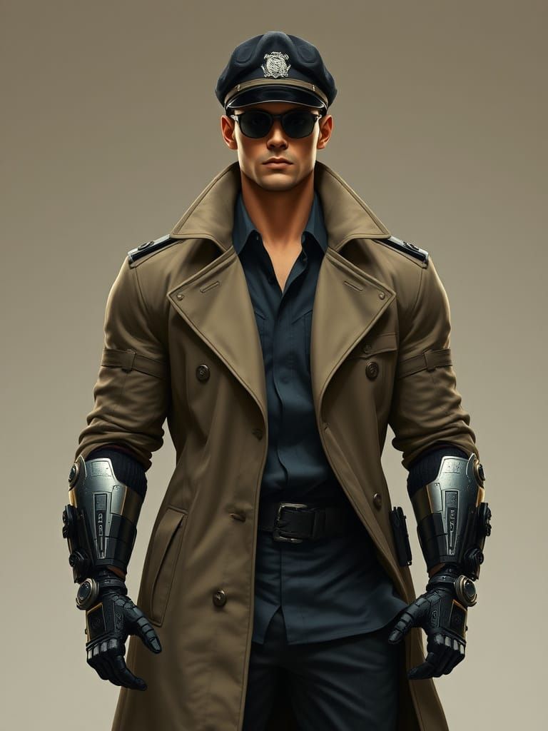 Cyborg Diplomat in Cyberpunk Noir Style