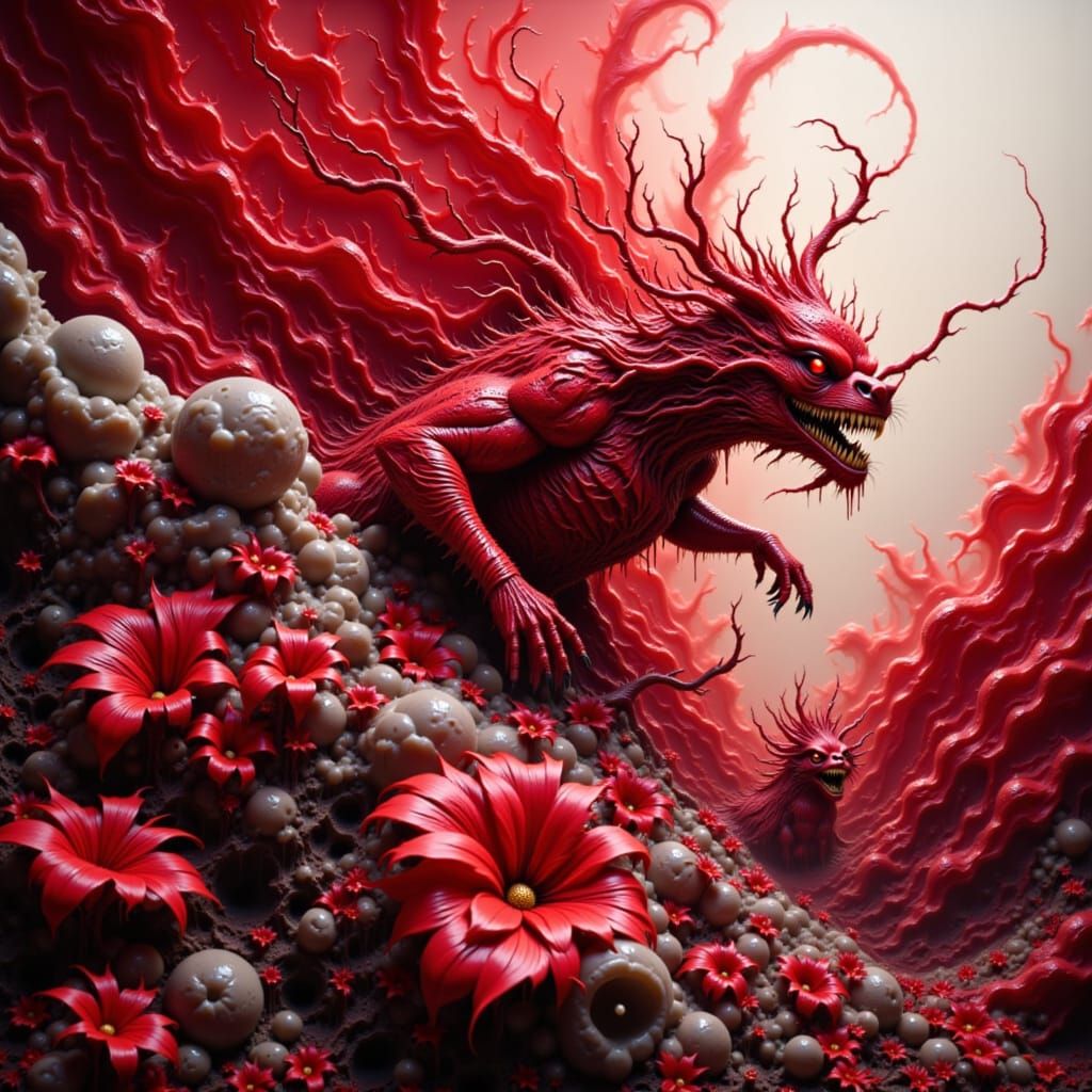 Cuddly Red and White Monster Character