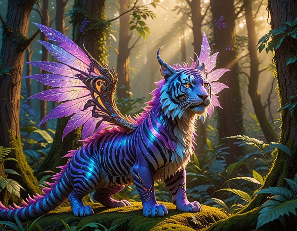 Majestic Fairy Dragon Tiger in Enchanted Forest