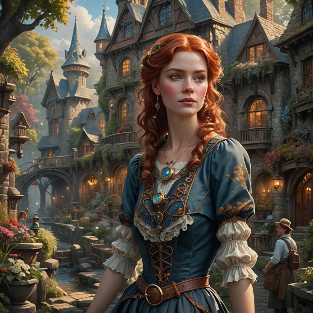 Redhead Woman in Detailed Fantasy Painting
