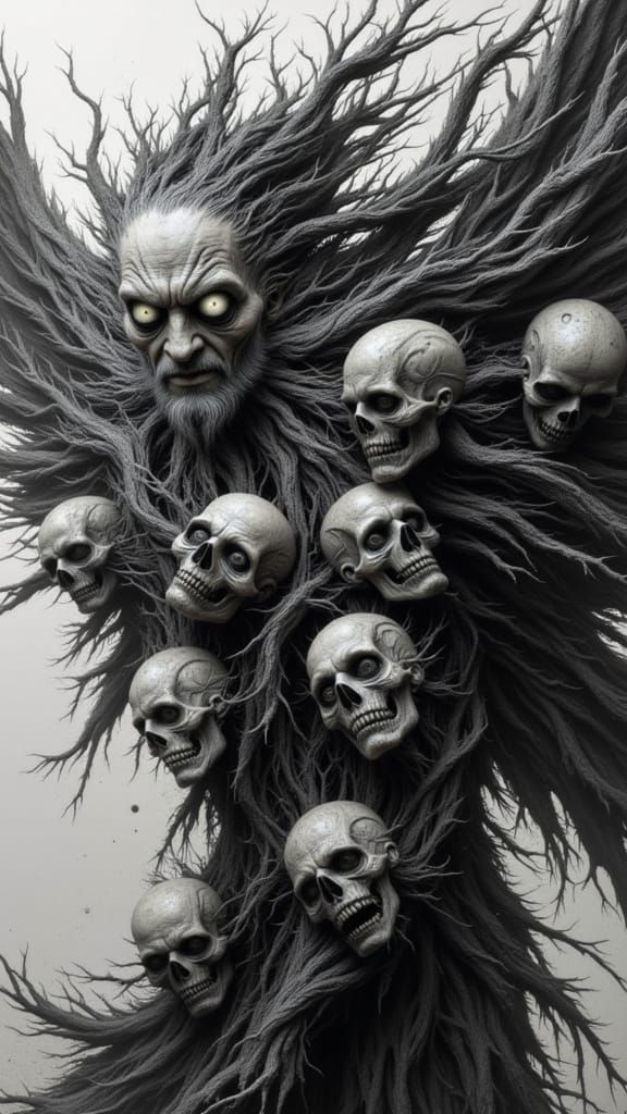 Demonic Angel Inkblot Portrait in Horror Style