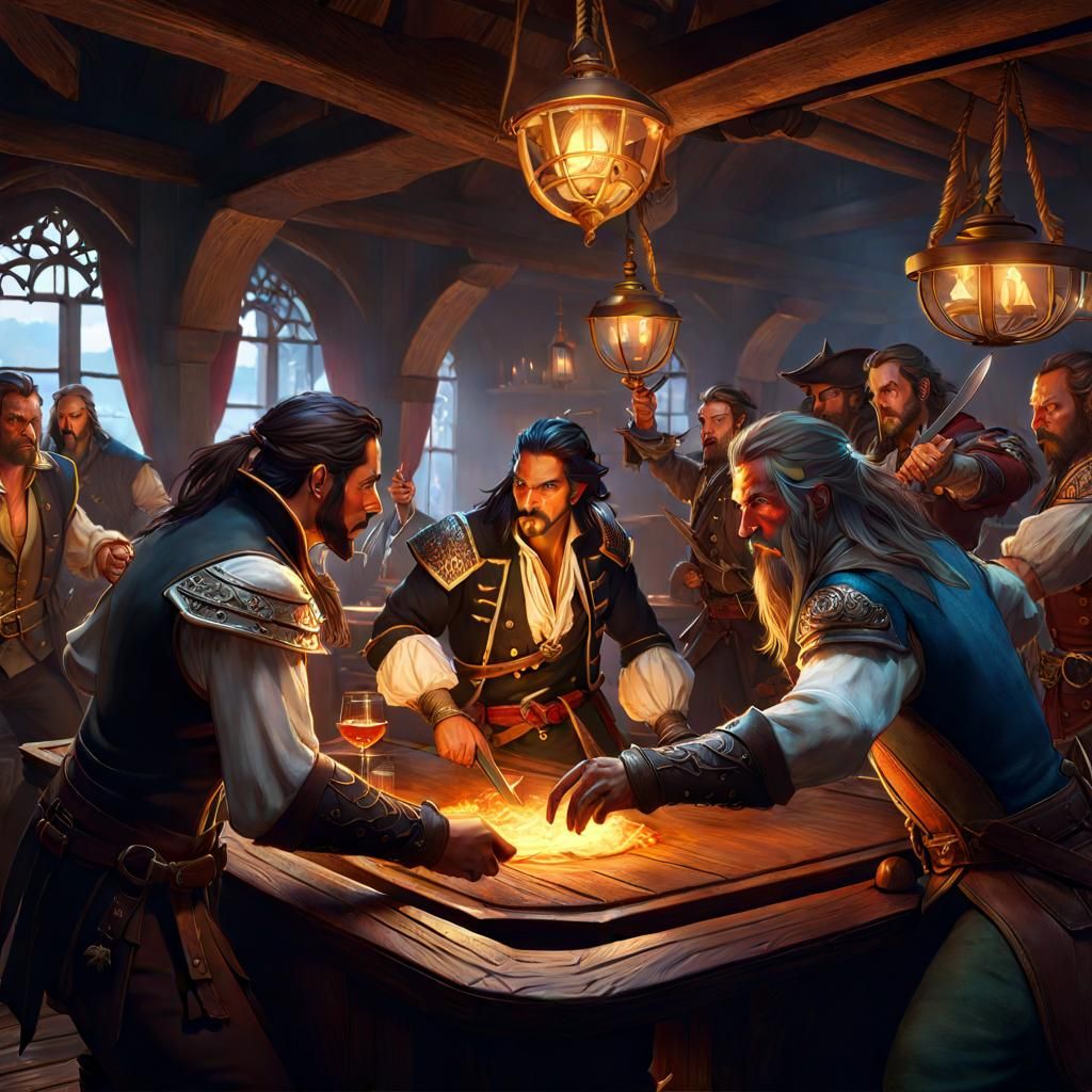 Pirate Tavern Brawl: Hyperdetailed Fantasy Art