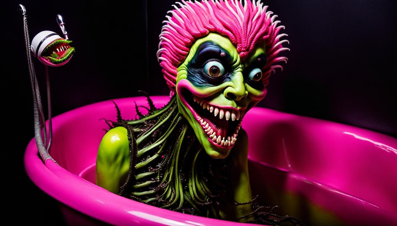 Ominous Horror: Cryptid in Bathtub, H.R. Giger Style