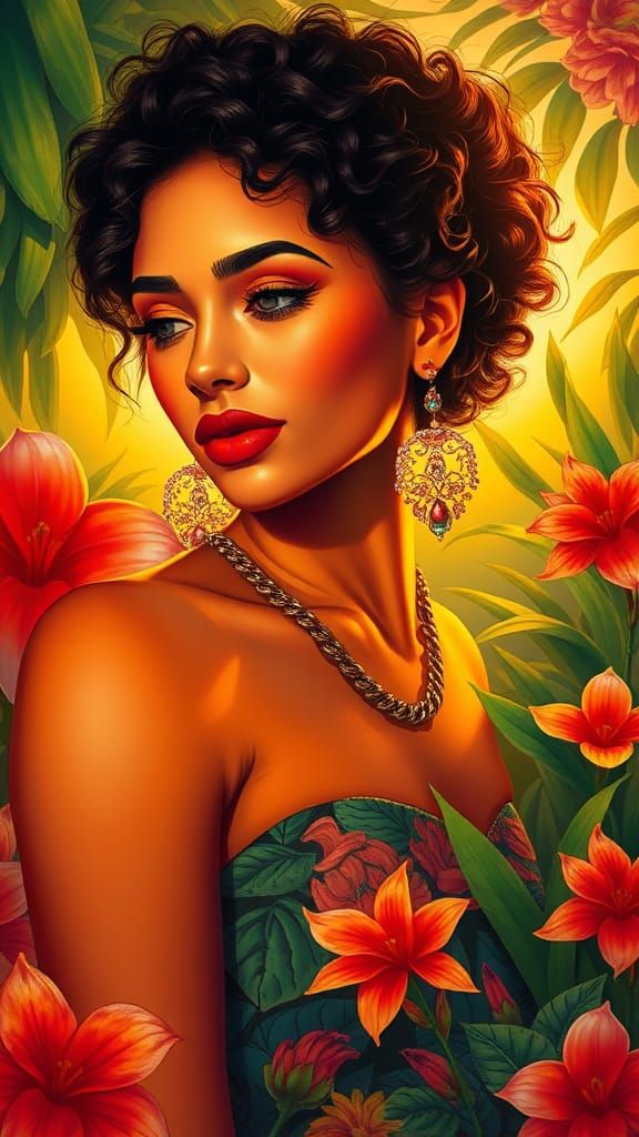 Latina Basking in Tropical Sunlight, Rivera-Inspired